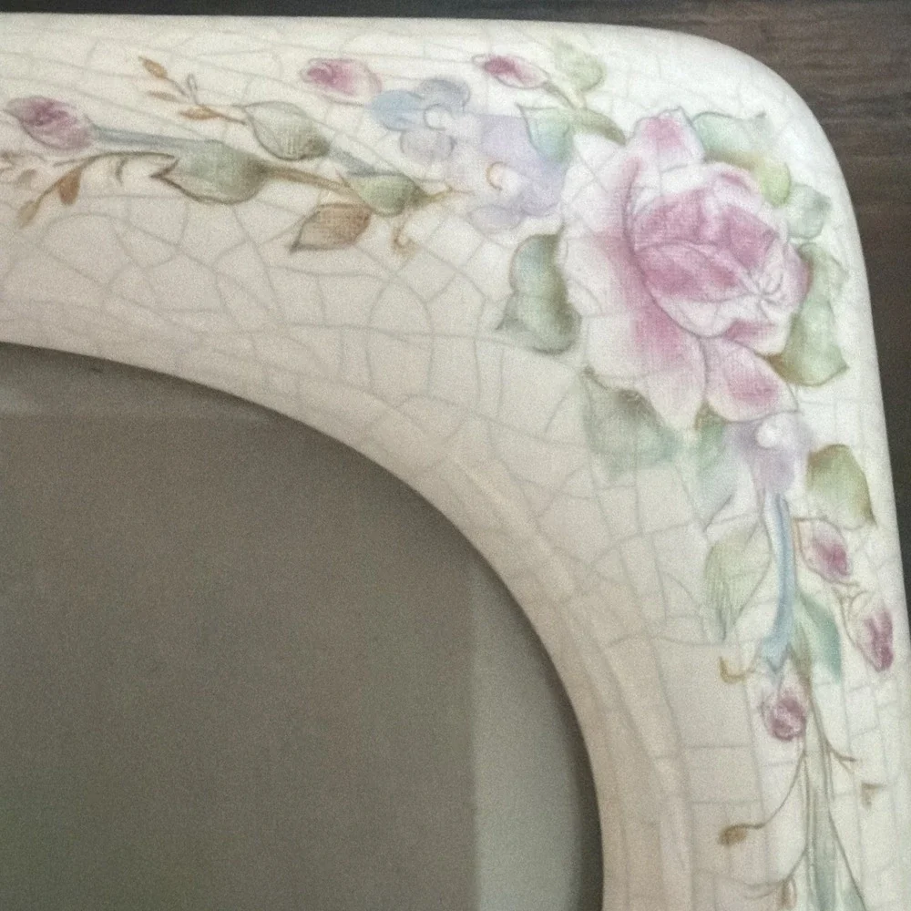 Vintage Photo Frame Ceramic Victorian Pink Floral Picture Multi Ivory Crazing